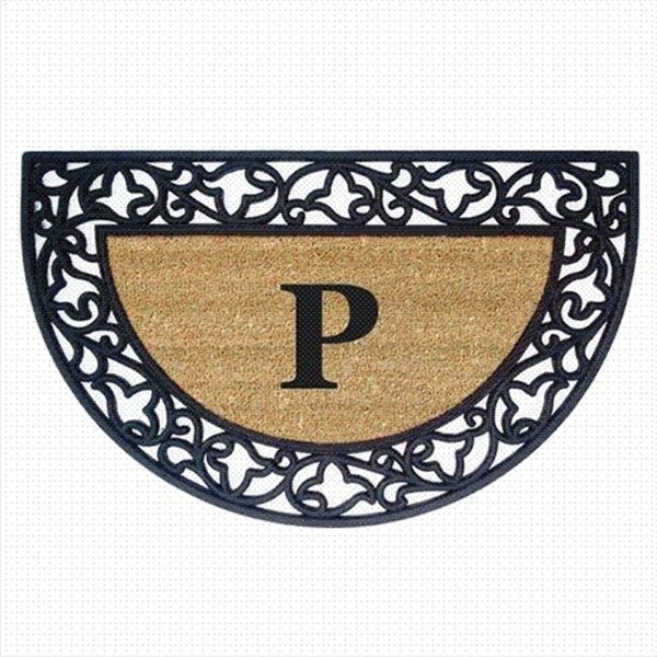 Nedia Home Nedia Home 18023P Acanthus Border 22 x 36 In. Half Round Rubber-Coir Doormat - Monogrammed P 18023P